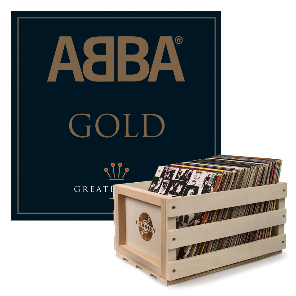 Crosley Record Storage Crate & Abba Gold - Double Vinyl Album Bundle