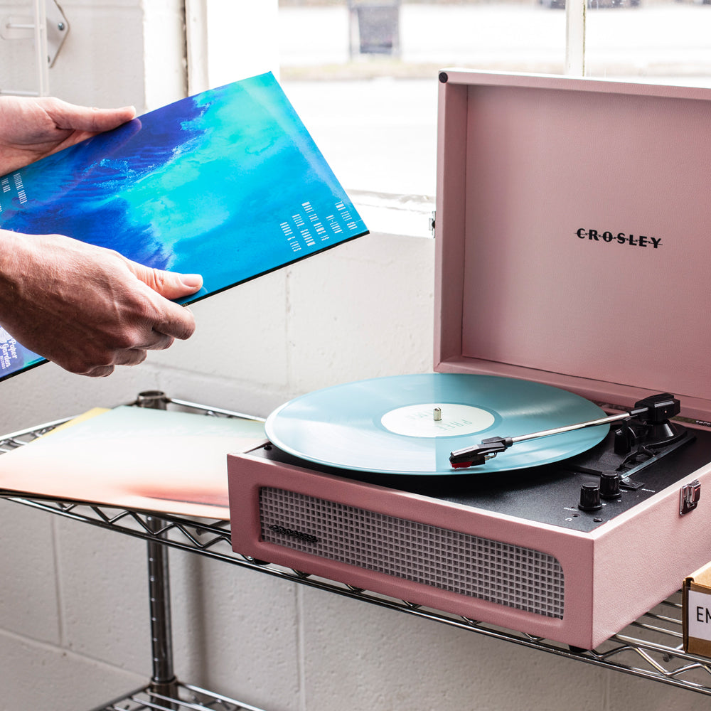 Crosley Voyager Bluetooth Portable Turntable - Amethyst + Gadhouse Vinyl Rack Bundle - Black