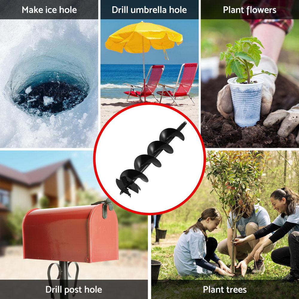 Giantz Post Hole Digger Auger Drill Bit 200mm with 80cm Extension Shaft Black