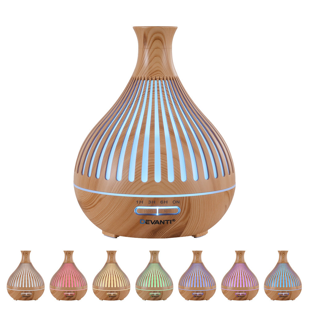 Devanti Ultrasonic Aroma Diffuser Aromatherapy 400ml LED Lights Iron Humidifier Forest Light wood grain