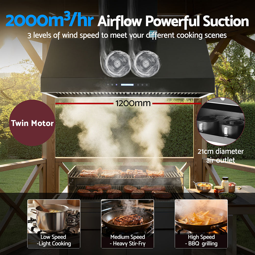 Devanti 1200mm Commercial BBQ Range Hood Dual Motor W/ Remote Control Black