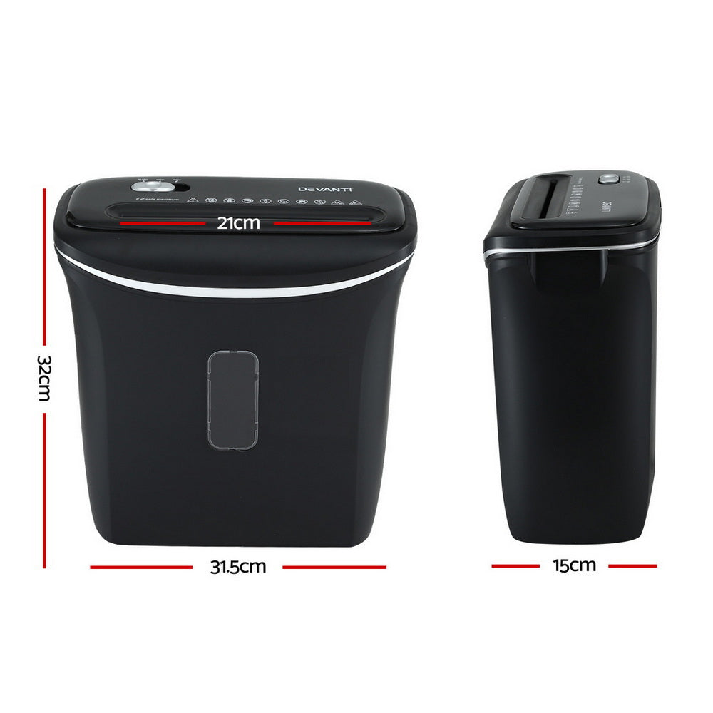 Devanti 12L Cross-Cut Shredder 8-Sheet Paper Home Office Credit Card