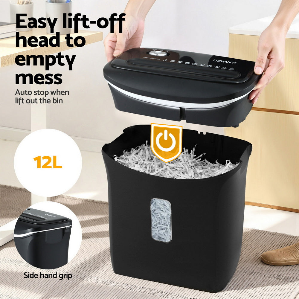 Devanti 12L Cross-Cut Shredder 8-Sheet Paper Home Office Credit Card