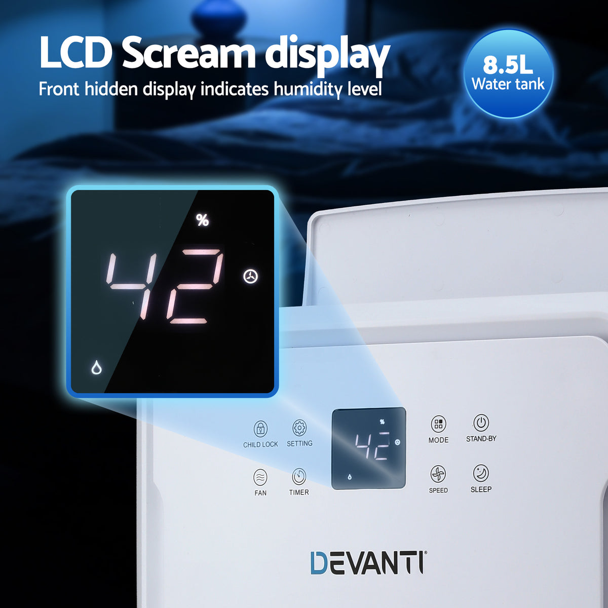 Devanti 50L/Day Dehumidifier Home Air Dryer Mould Moisture 8.5L Tank