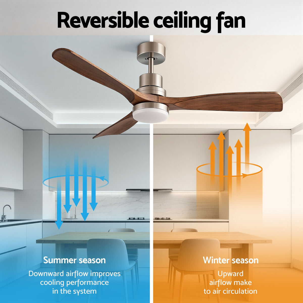 Devanti 52" Ceiling Fan with Light Remote Control DC Motor Smart App Timber Blades Brown