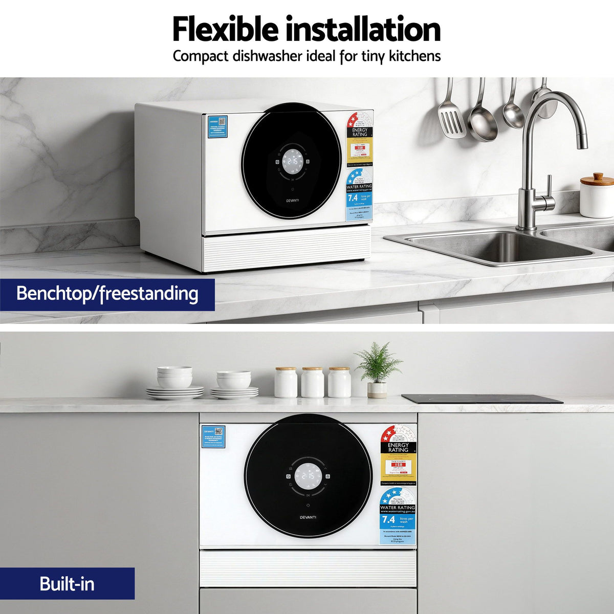 Devanti 6-Place Setting Benchtop Dishwasher 50cm White