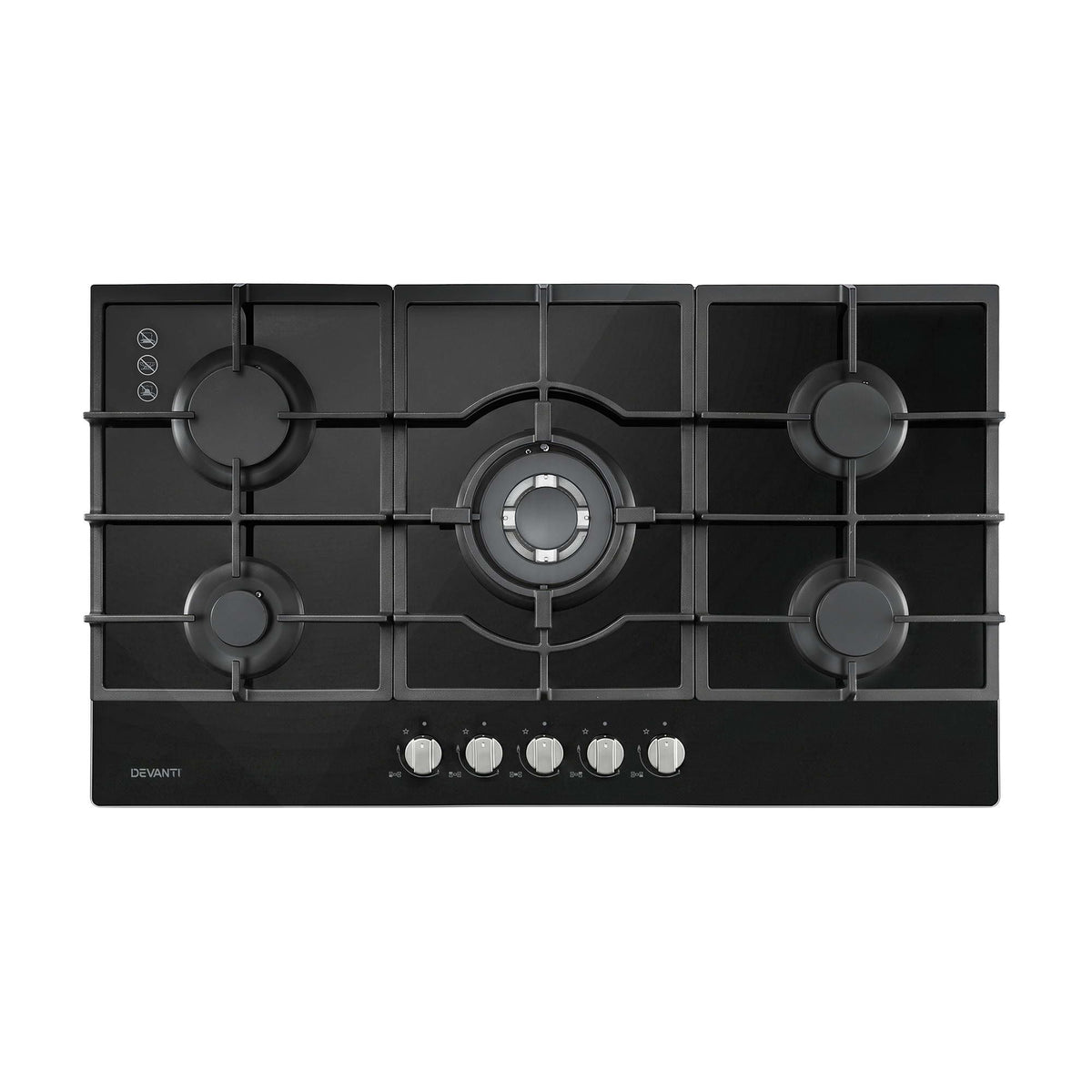 Devanti 90cm Gas Cooktop 5 Burner LPG NG Tempered Glass Hob Black