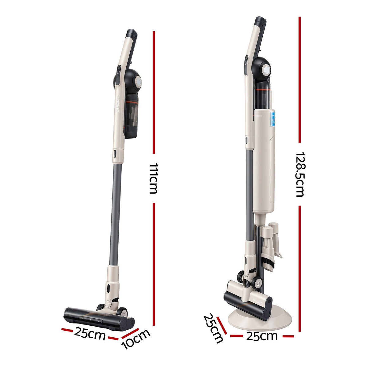 Devanti Cordless Vacuum Cleaner with Auto-Empty Dust Station, 18kPa Powerful Suction 1.05kg Lightweight 40Mins Runtime 3-Speed LED Floor Head Washable HEPA Filter Stick Vacuum, Oat