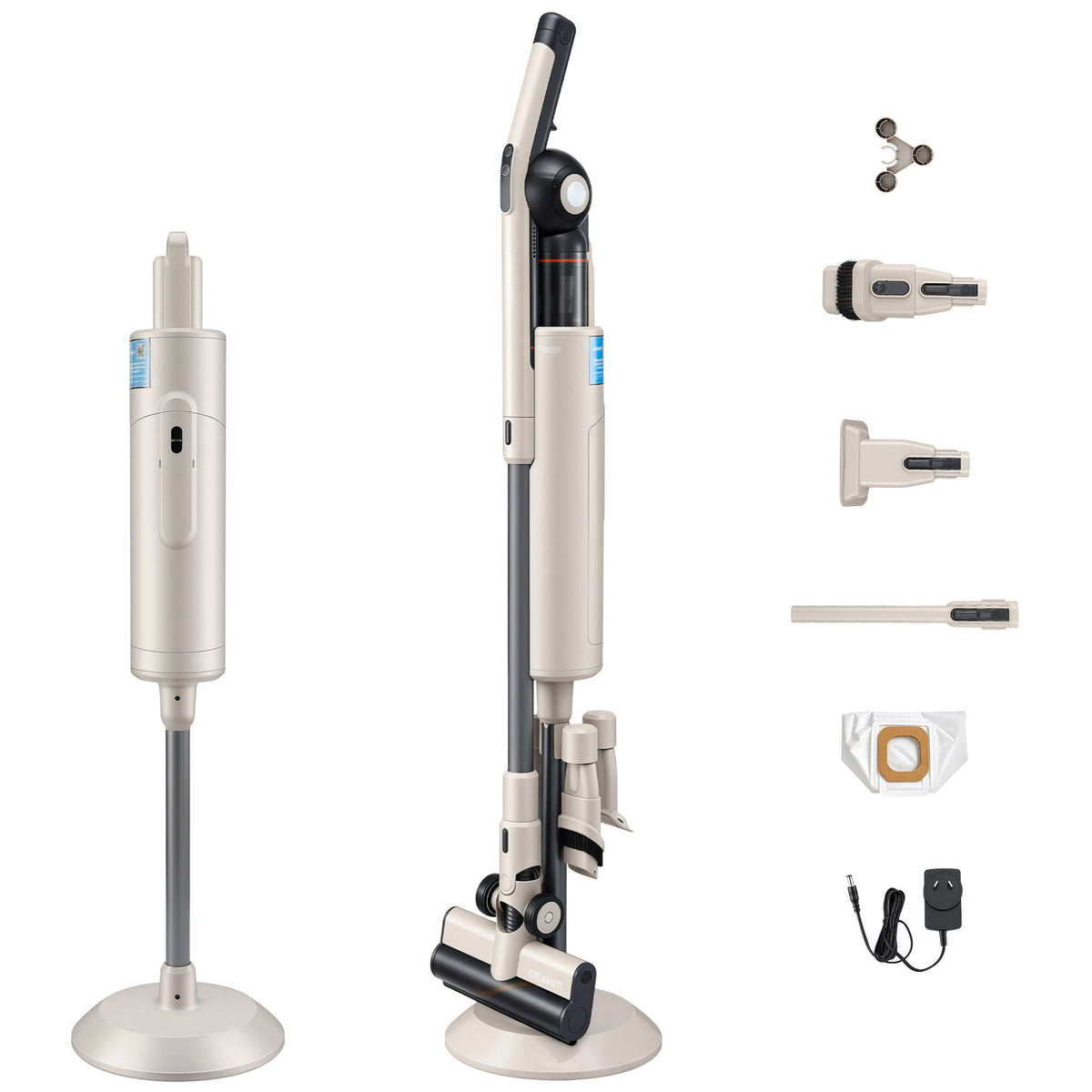 Devanti Cordless Vacuum Cleaner with Auto-Empty Dust Station, 18kPa Powerful Suction 1.05kg Lightweight 40Mins Runtime 3-Speed LED Floor Head Washable HEPA Filter Stick Vacuum, Oat