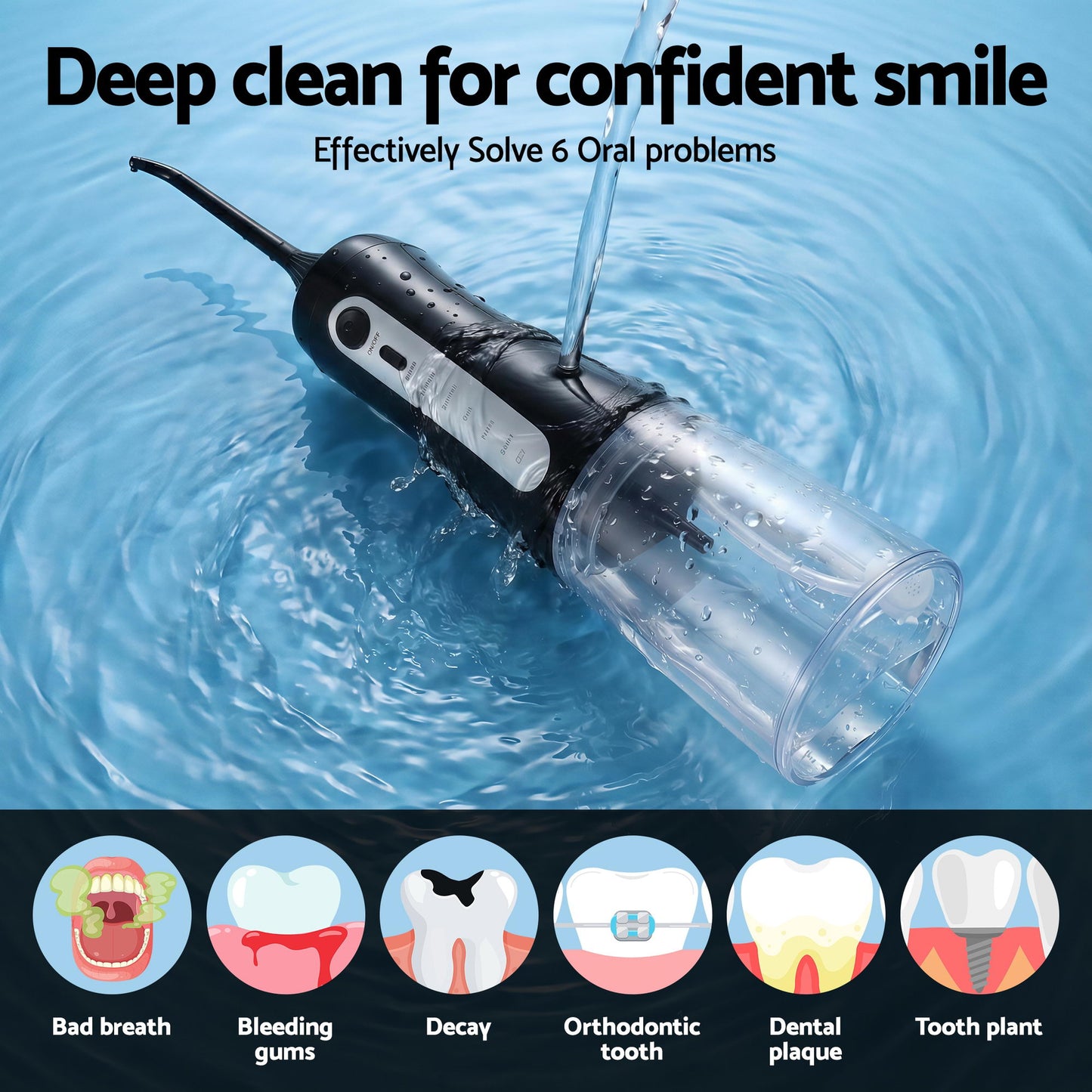 Devanti Cordless Water Flosser Dental Oral Irrigator Black