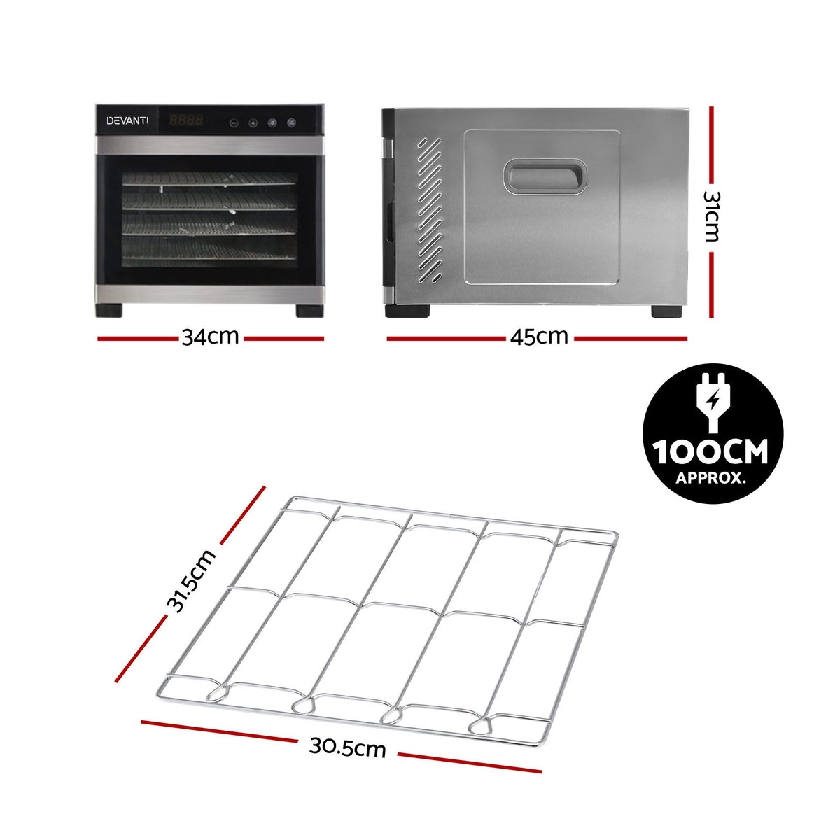 Devanti Food Dehydrator 6 Tray Fruit Dryer Jerky Maker With Stainless Steel Rack