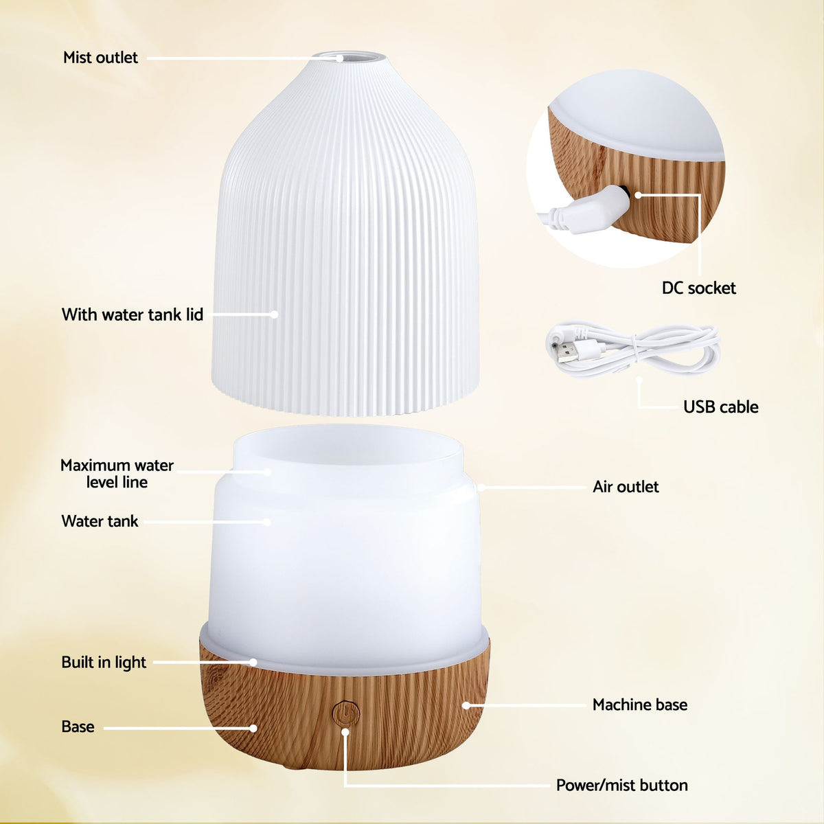 Devanti Ultrasonic Aroma Diffuser Aromatherapy 100ml LED Lights Iron Humidifier Forest