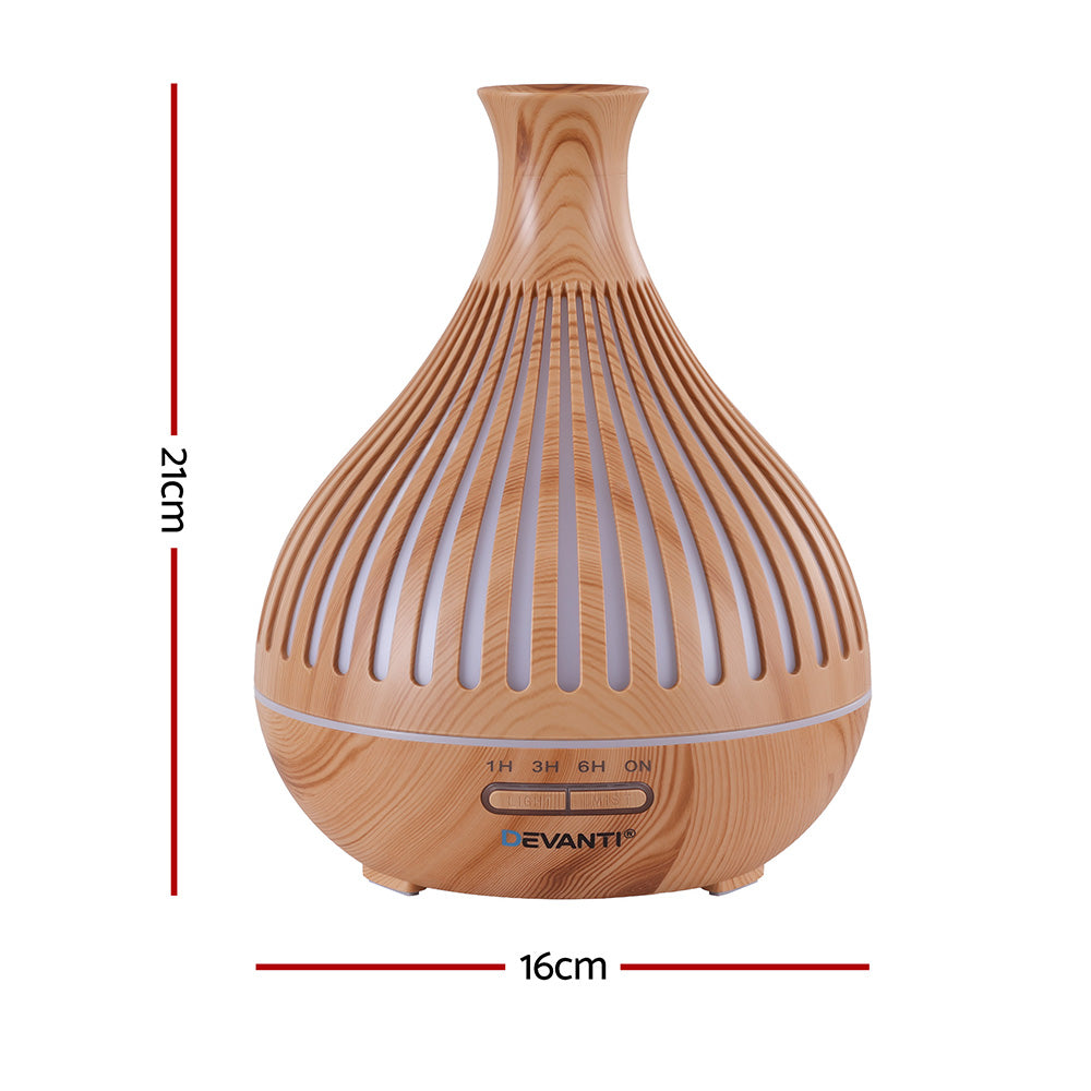 Devanti Ultrasonic Aroma Diffuser Aromatherapy 400ml LED Lights Iron Humidifier Forest Light wood grain