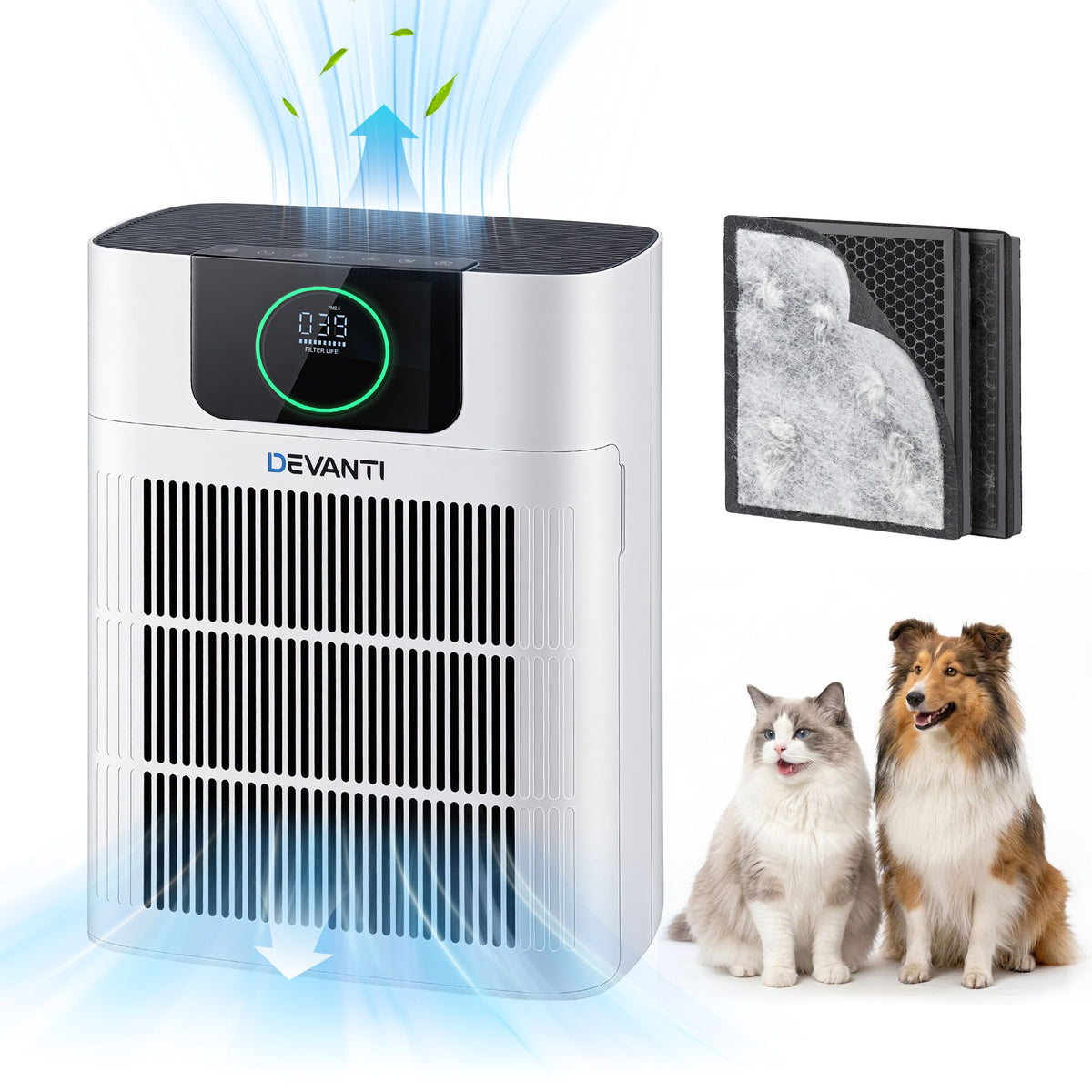 Devnati Pet Air Purifier 3 Stage HEPA Filter Cleaner PM25 Display Cat Dog Hair White