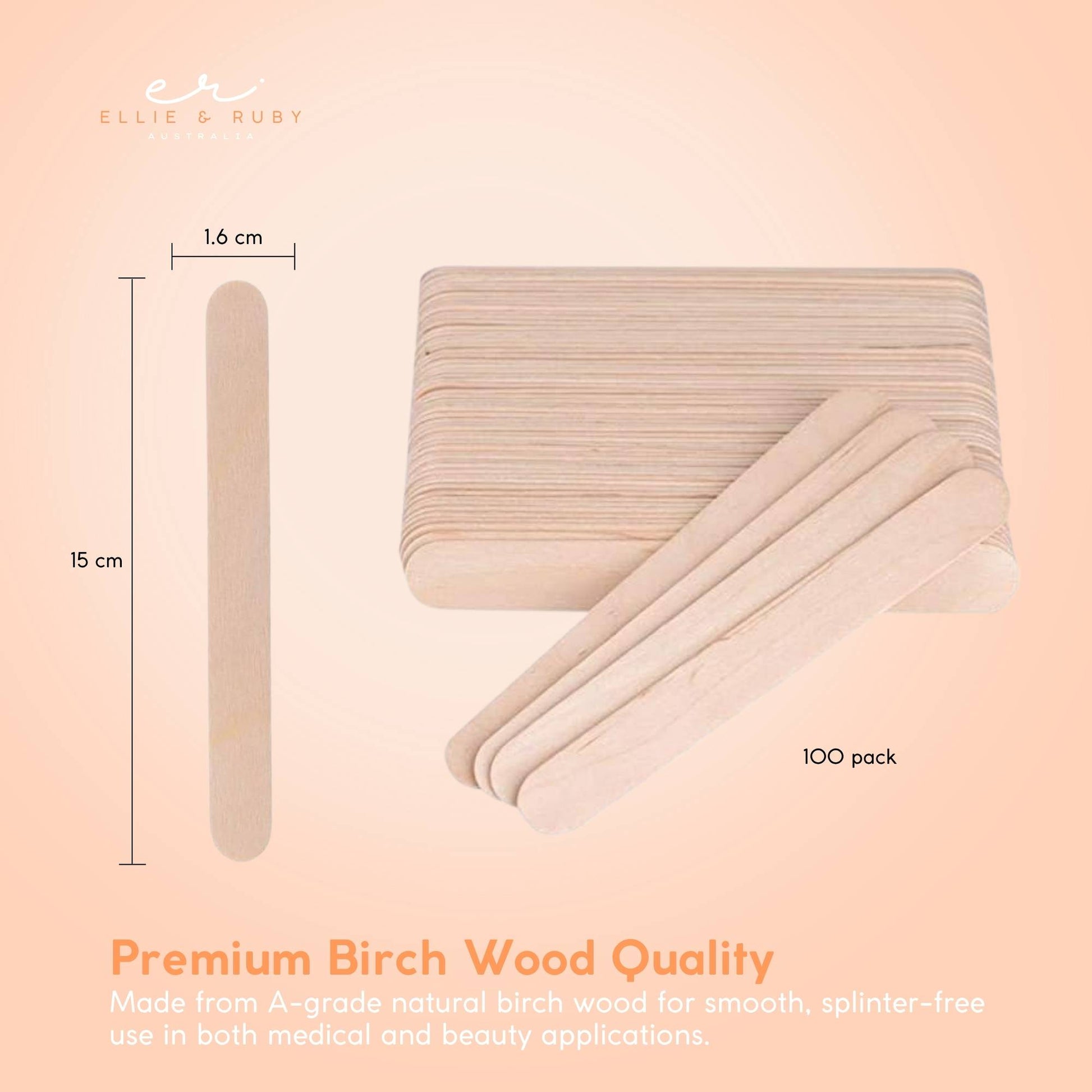 Ellie & Ruby 100x Wooden Tongue Depressors Waxing Spatula Applicator Sticks 6"