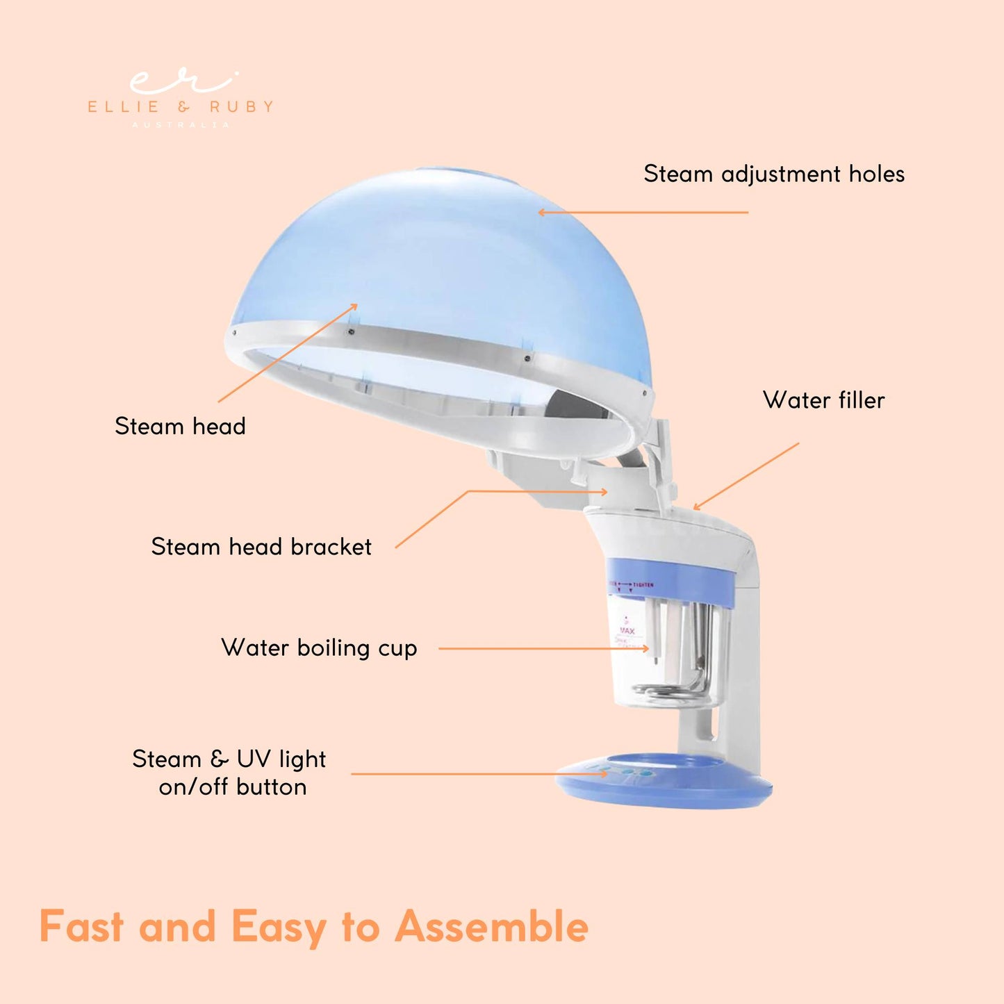 Ellie & Ruby 2-in-1 Facial Hair Steamer Ozone Steam Machine Portable Tabletop