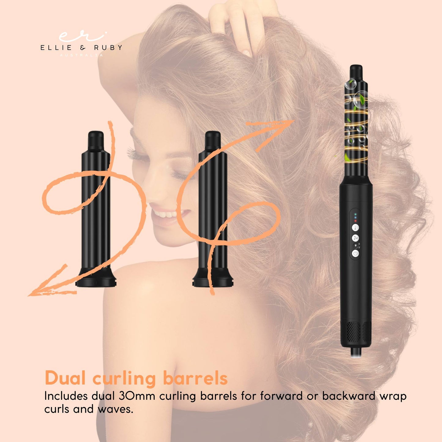 Ellie & Ruby 7-in-1 Hot Air Hair Styler Dryer Brush Curler Black 1400W