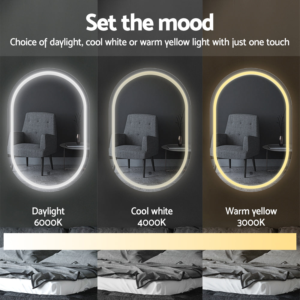 Embellir 2 LED Wall Mirror With Light 50X75CM Bathroom Decor Oval Mirrors Vanity