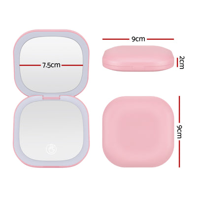 Embellir LED Compact Mirror Lighted Travel Makeup Mirror Pocket-Sized 1x 10x Magnification Square Pink