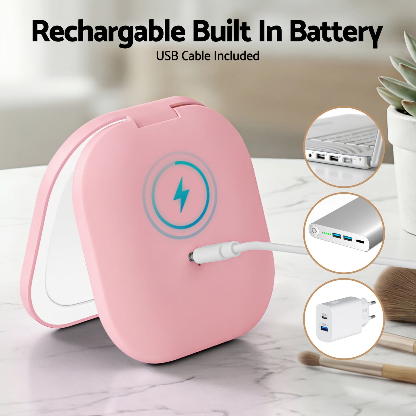 Embellir LED Compact Mirror Lighted Travel Makeup Mirror Pocket-Sized 1x 10x Magnification Square Pink