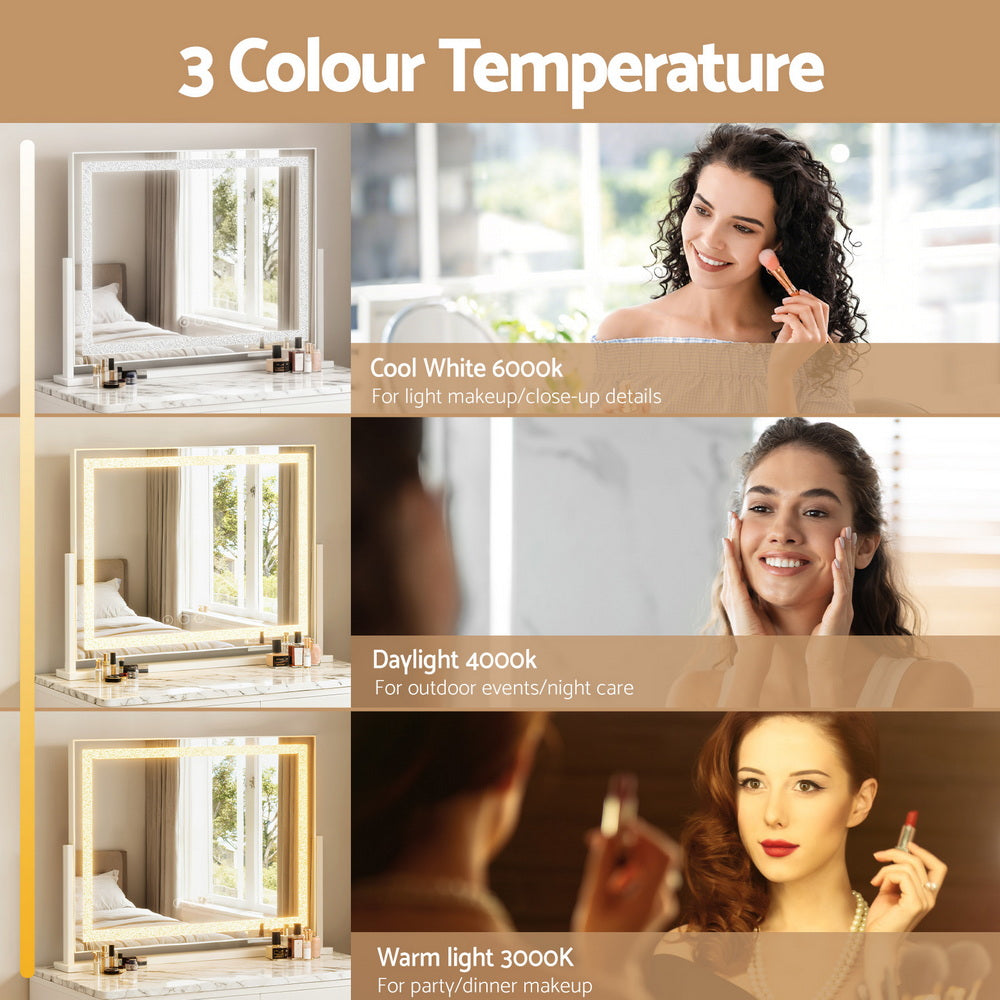 Embellir Makeup Mirror 60x50cm 360~ Rotatable Vanity Mirror with Lights Crystal LED