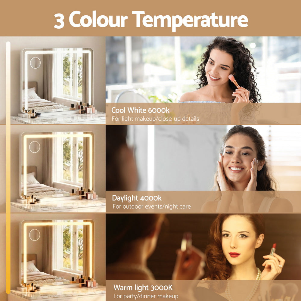 Embellir Makeup Mirror 60x50cm Hollywood Vanity with LED Light Tabletop White