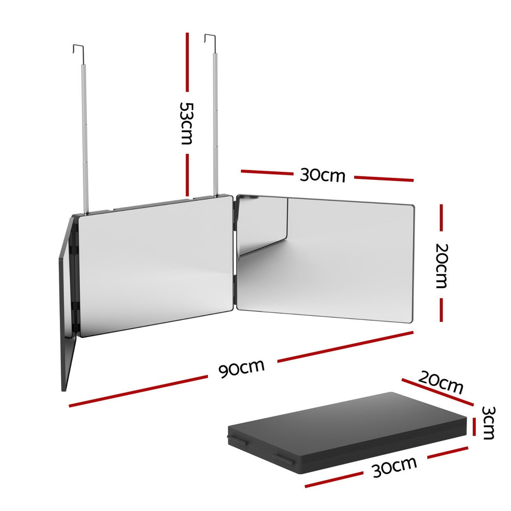 Embellir Trifold Mirror Makeup Portable with Height Adjustable 3 Way Telescoping Hook Hair Cutting Styling