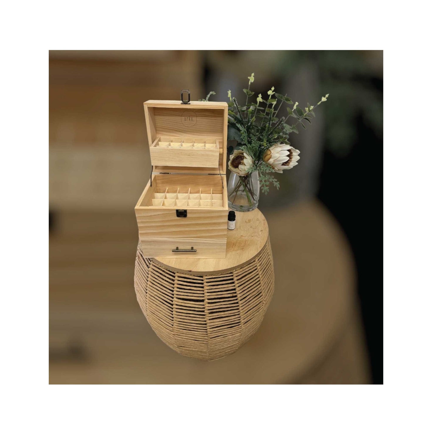 Essential Oils Wood Storage Box - Wooden Oil Bottle Slots