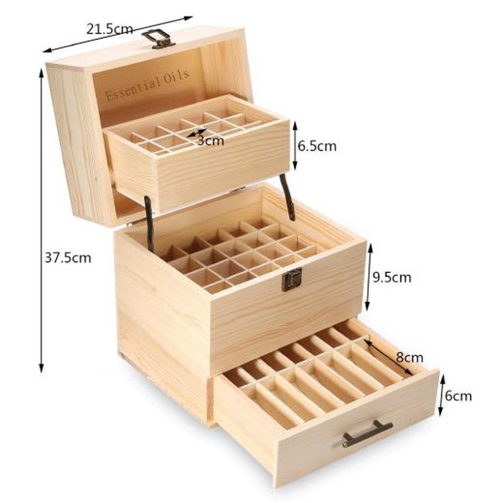 Essential Oils Wood Storage Box - Wooden Oil Bottle Slots