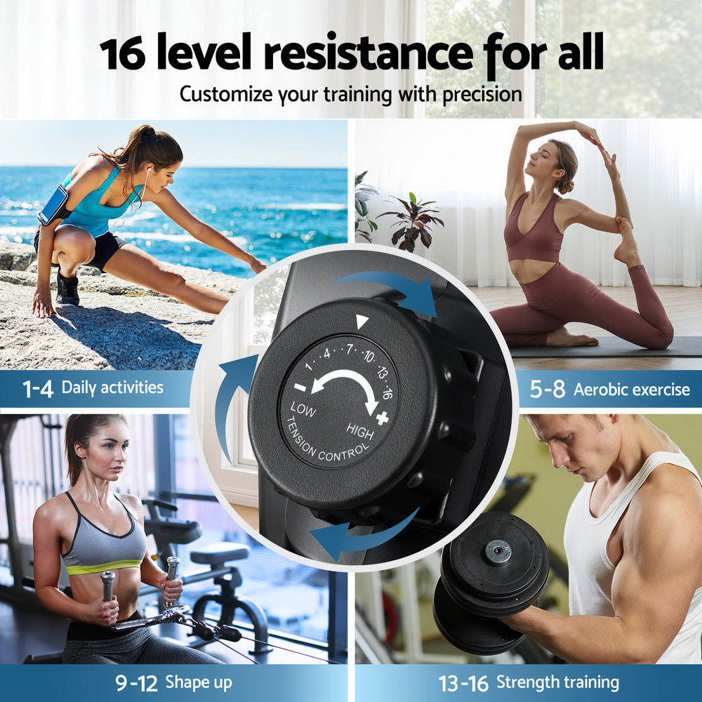 Everfit 16 Level Magnetic Rowing Machine for Home with App Connect Walnut
