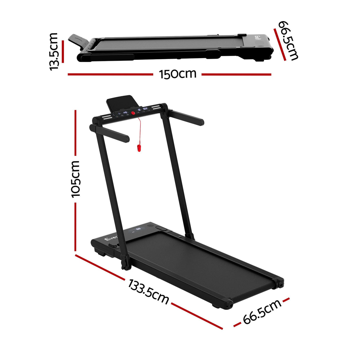 Everfit 3 in 1 Walking Pad Treadmill With Led Lights Foldable Under Desk Treadmills for Home Gym 40cm Wide Belt Black