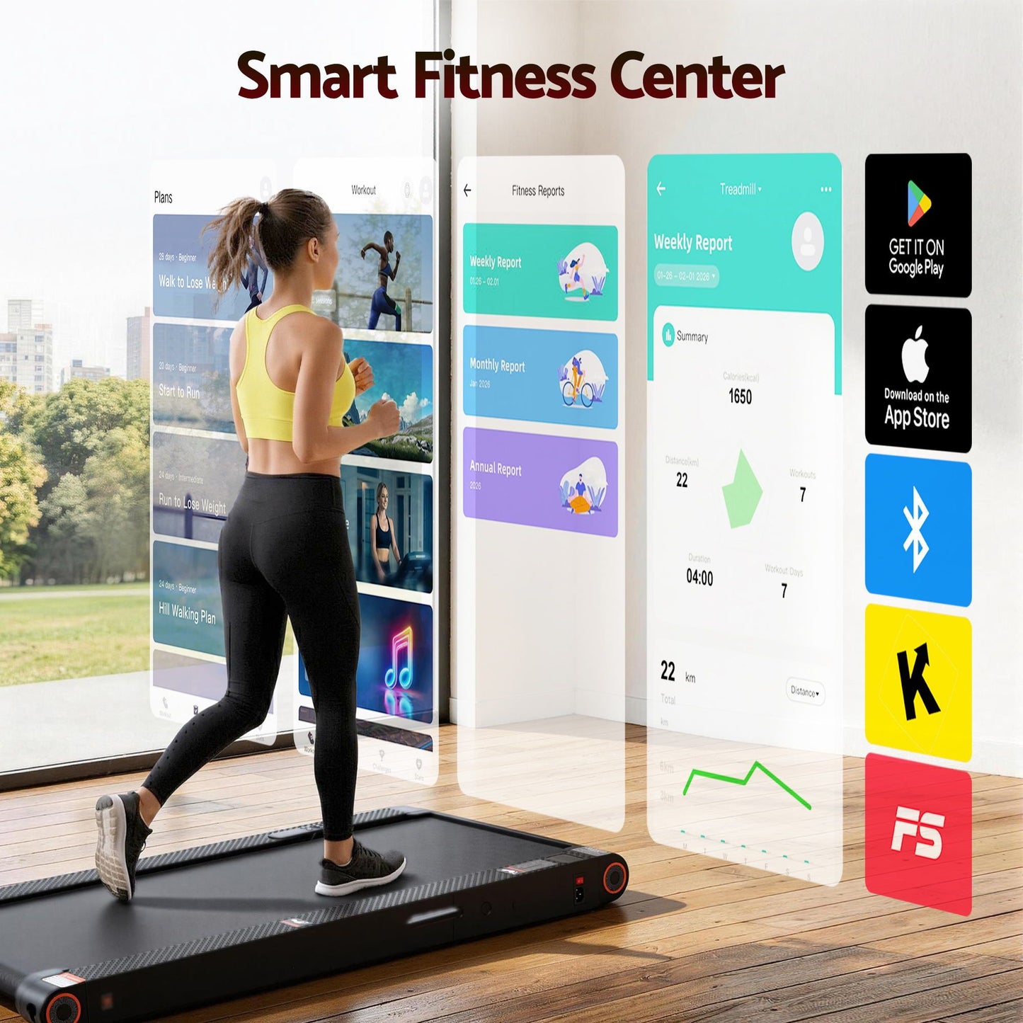 Everfit 4 in 1 Vibration Walking Pad Treadmill Under Desk Treadmills for Home Gym with App Control 380mm Black