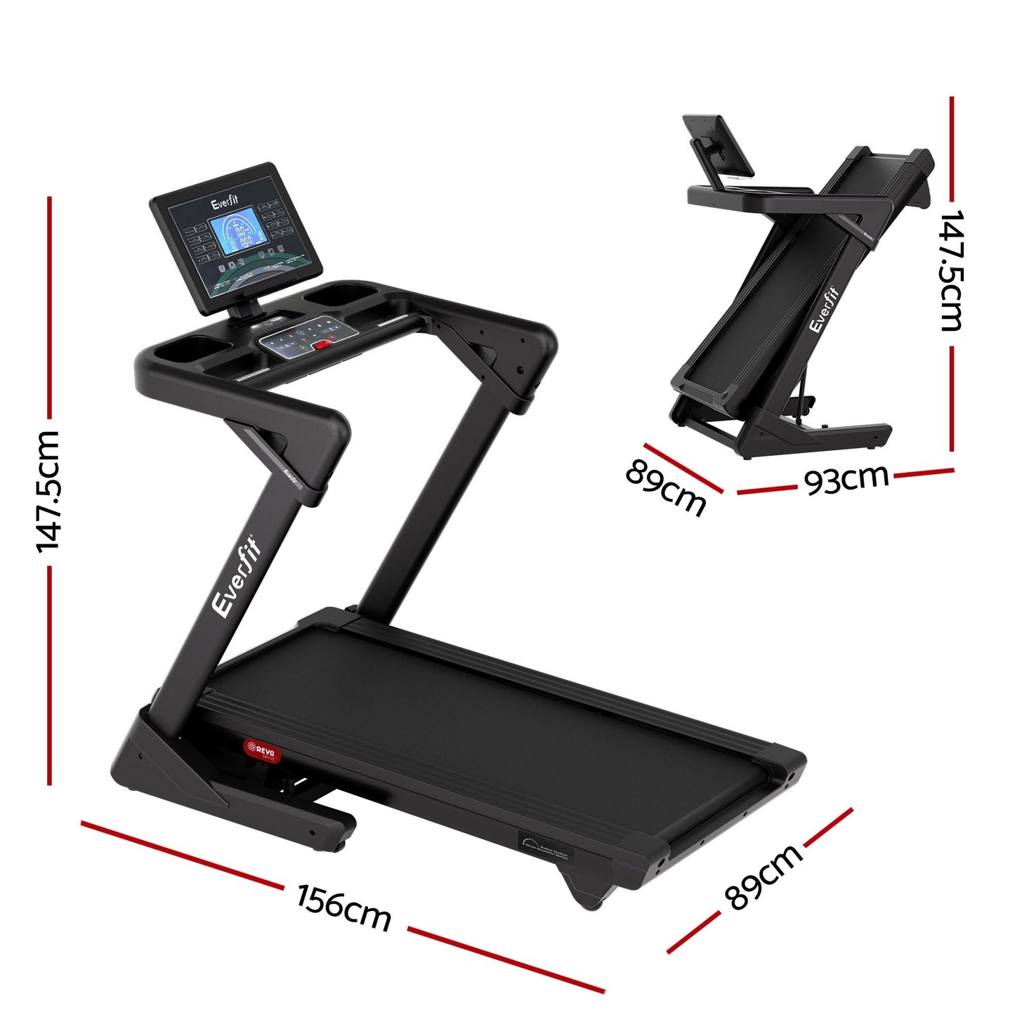 Everfit 500mm Wide Belt Treadmill 30% Auto Incline Foldable Treadmills for Home with LED Lights