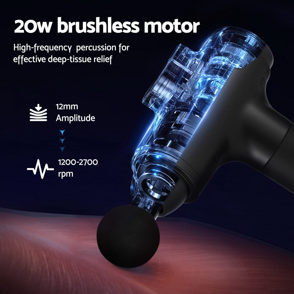 Everfit Massage Gun 30 Speed 8 Heads Vibration Muscle Massager Chargeable Black