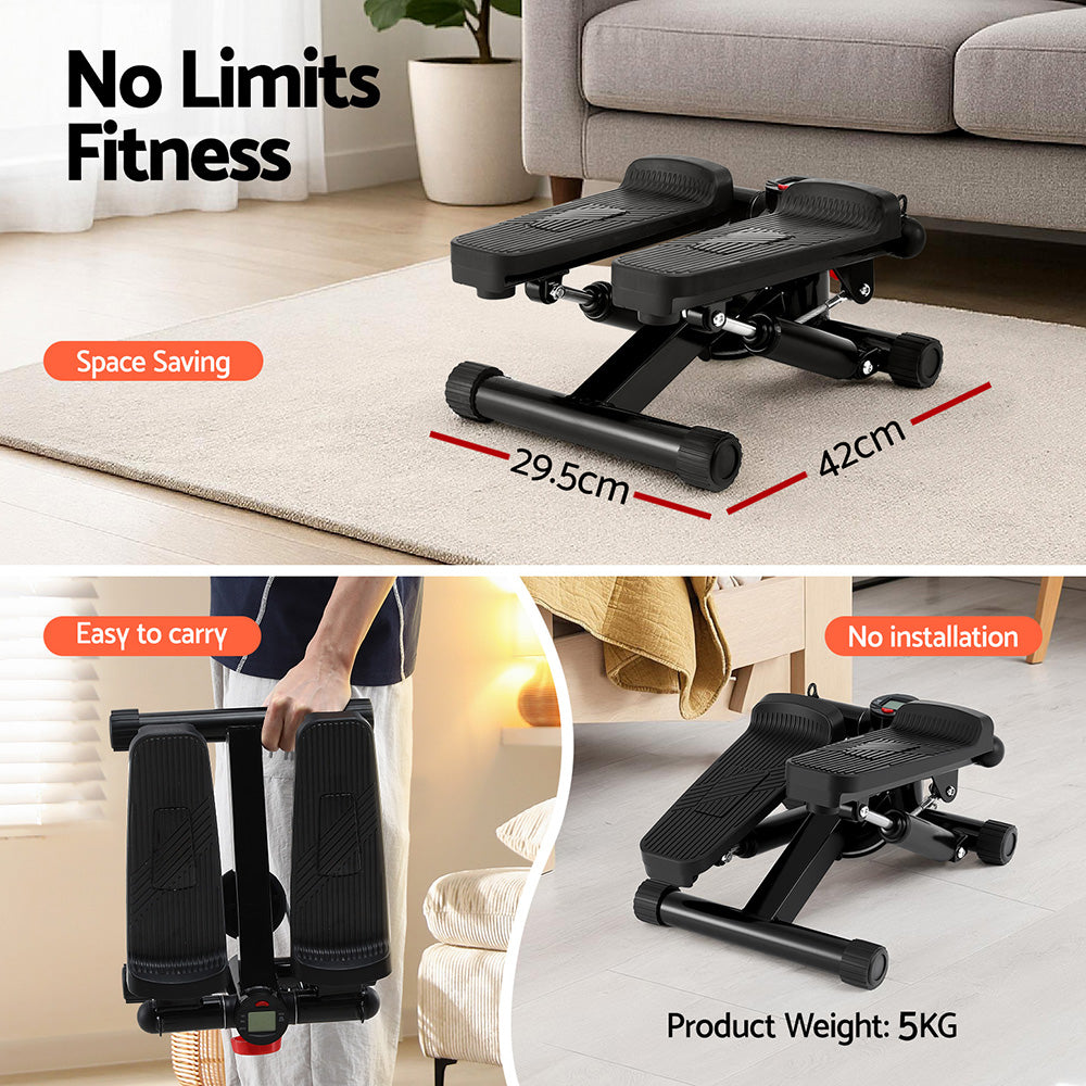 Everfit Mini Stepper with Resistance Rope Aerobic for Exercise Compact Home Workout Black