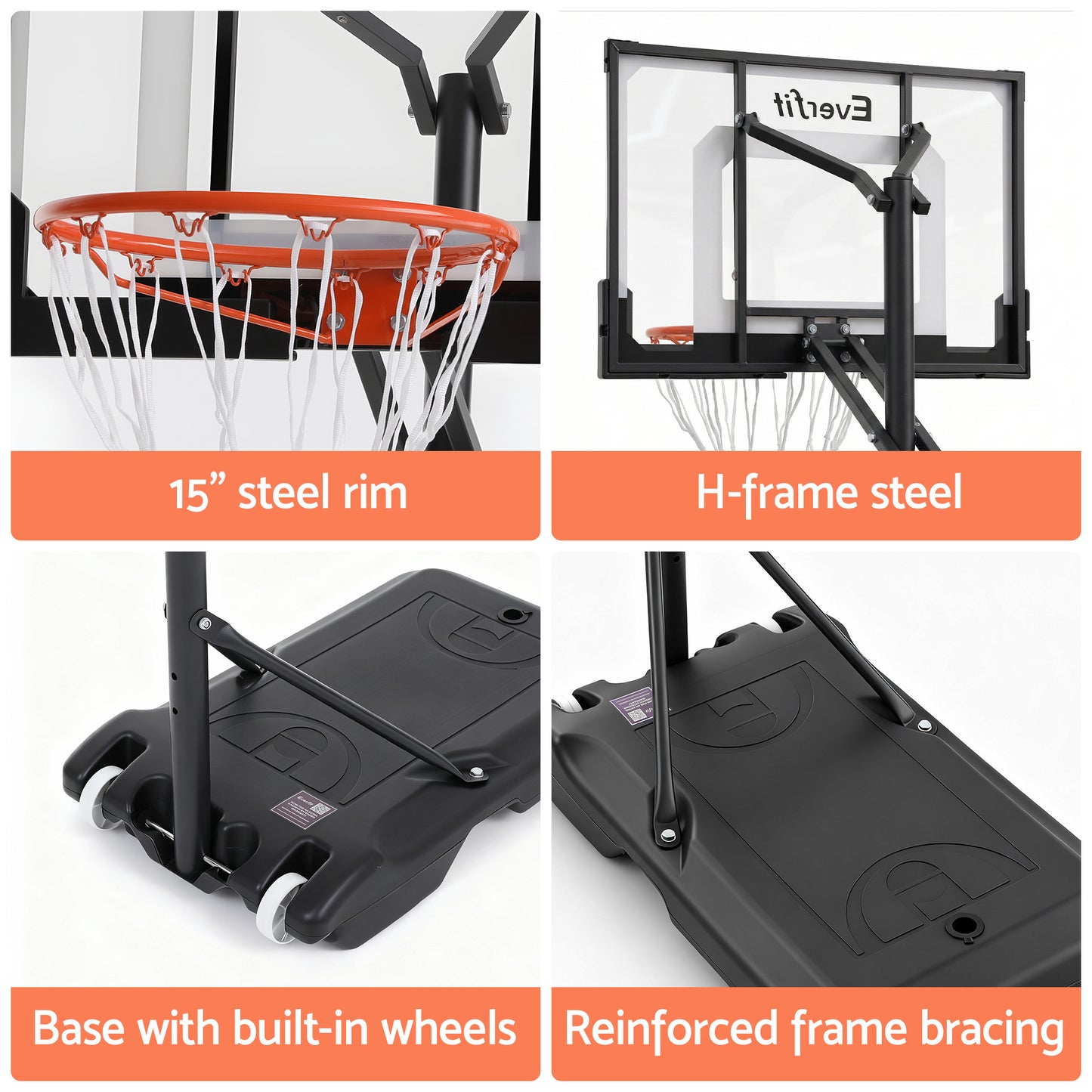 Everfit Portable Basketball Hoop Adjustable Pool Goal System Backyard 1.05M-2.1M
