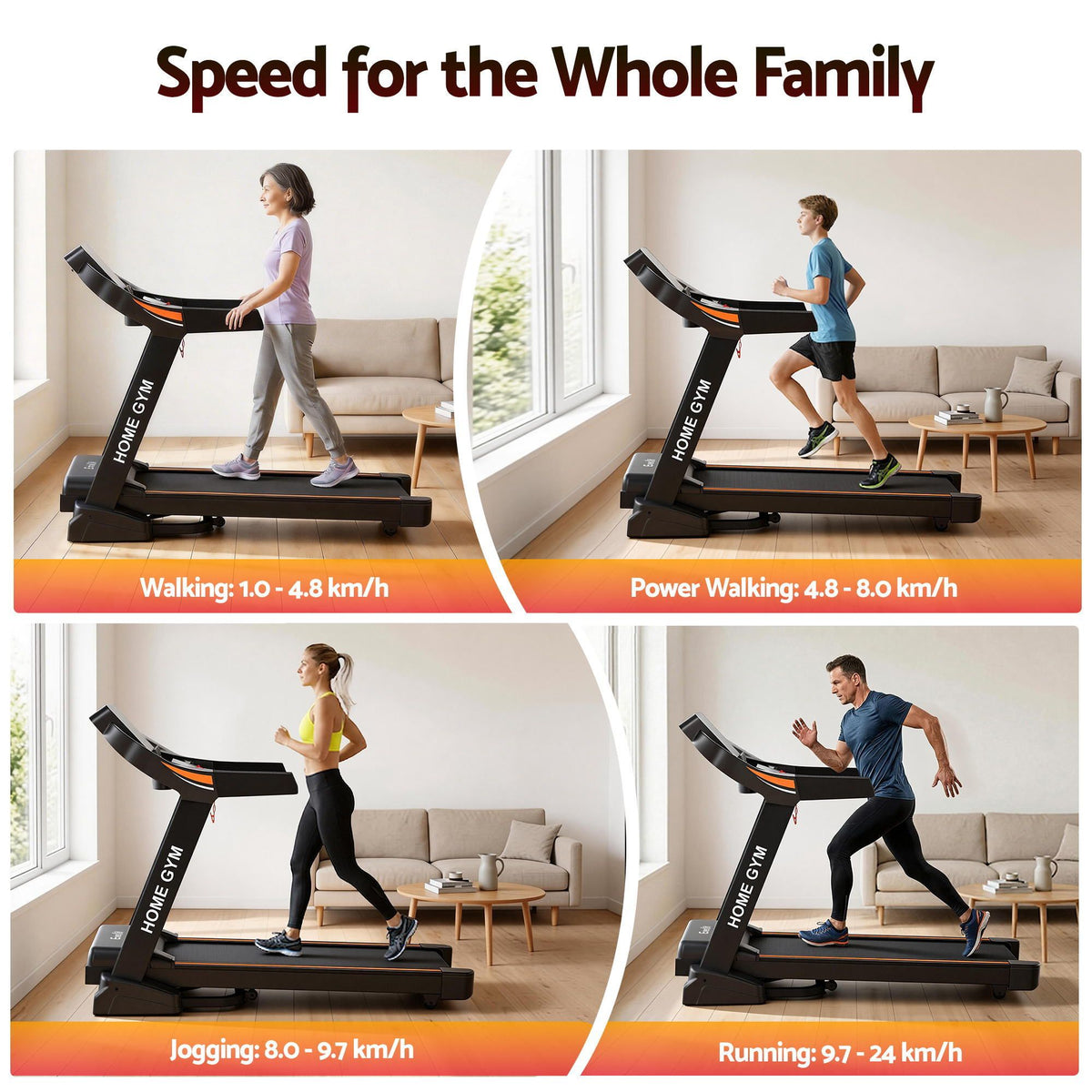 Everfit Treadmill Electric Auto Incline Home Gym Fitness Exercise Machine 490mm