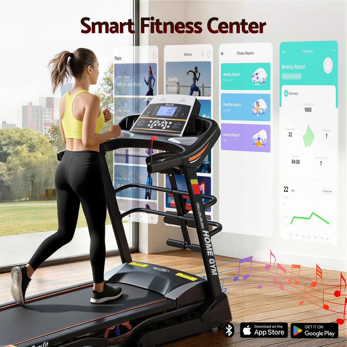 Everfit Treadmill Electric Home Gym Fitness Exercise Machine w/ Massager 480mm