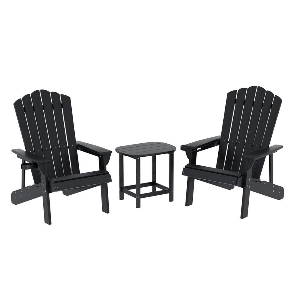 Gardeon Outdoor Table and Chairs HDPE Adirondack Beach Chair Sun Lounge Patio Furniture Garden Black