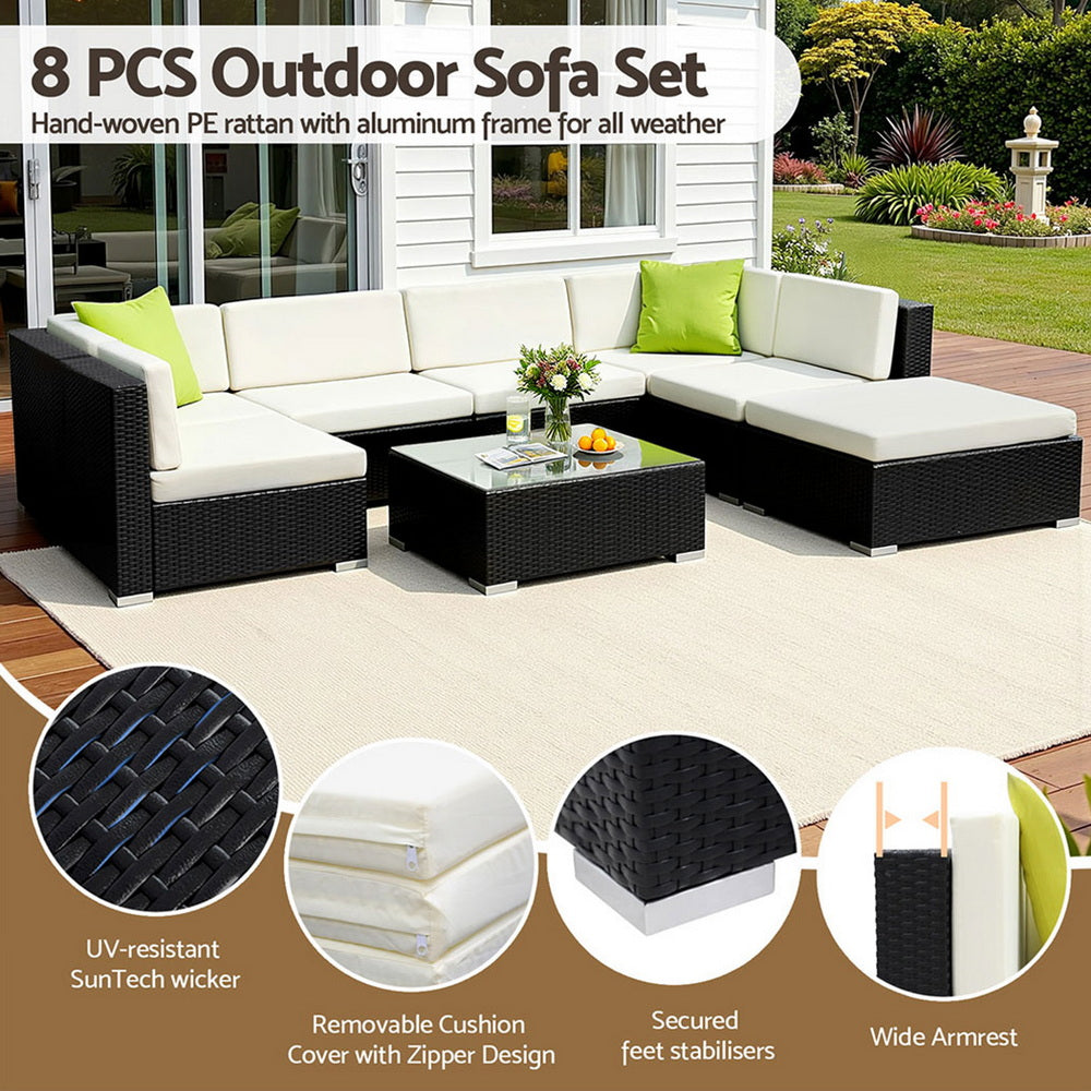 Gardeon 8-Piece Outdoor Sofa Set Wicker Couch Lounge Setting Cover