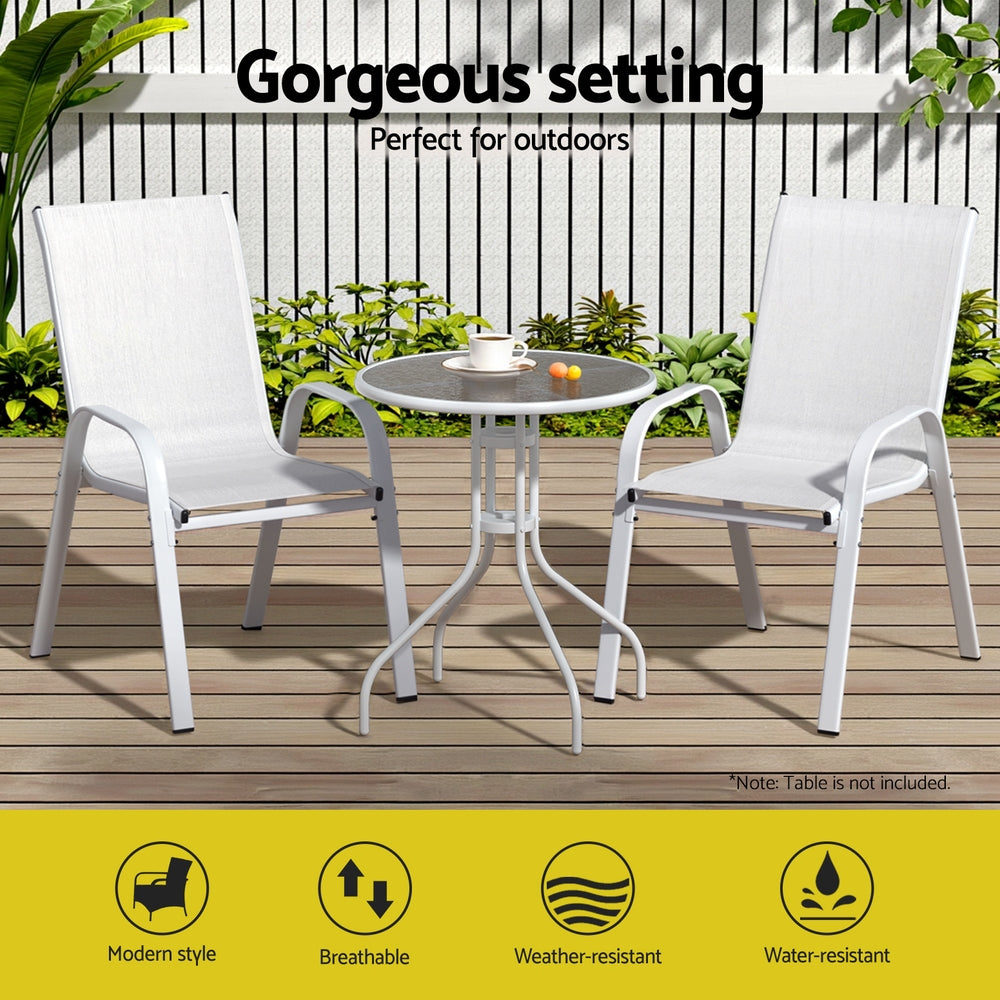 Gardeon 2PC Outdoor Dining Chairs Stackable Lounge Chair Patio Furniture White