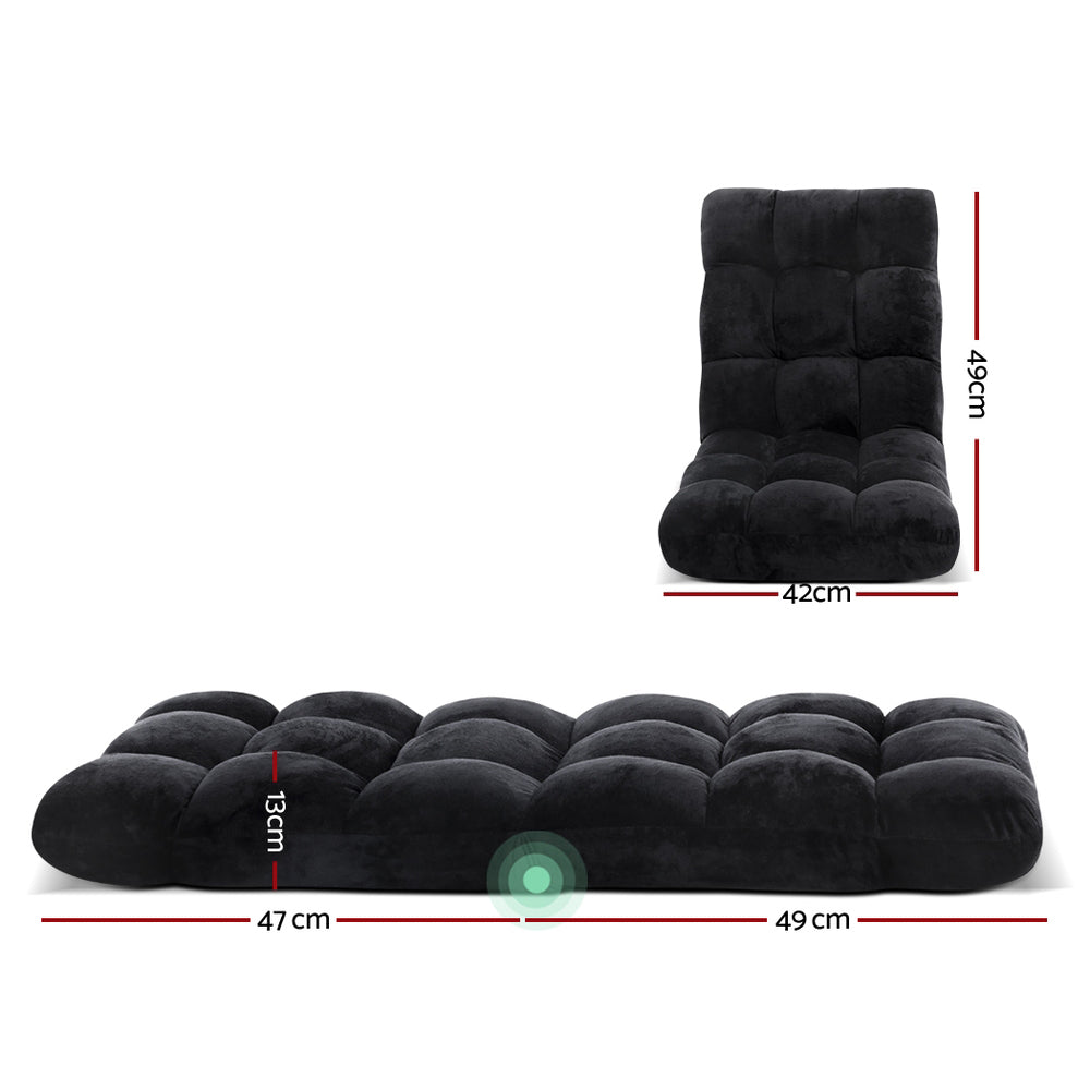 Artiss 2X Lounge Sofa Bed Flannel Fabric Black