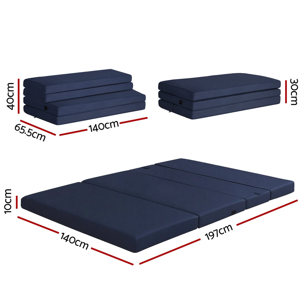 Giselle Foldable Mattress Folding Foam Mattresses Portable Floor Mat Blue Double