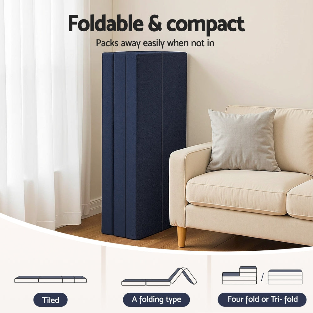 Giselle Foldable Mattress Folding Foam Mattresses Portable Floor Mat Blue Double