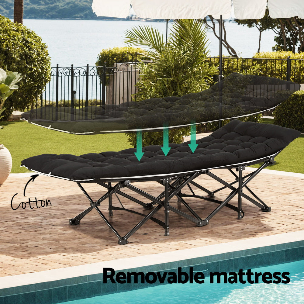 Artiss Folding Bed With Mattress Heavy Duty Black 185CM