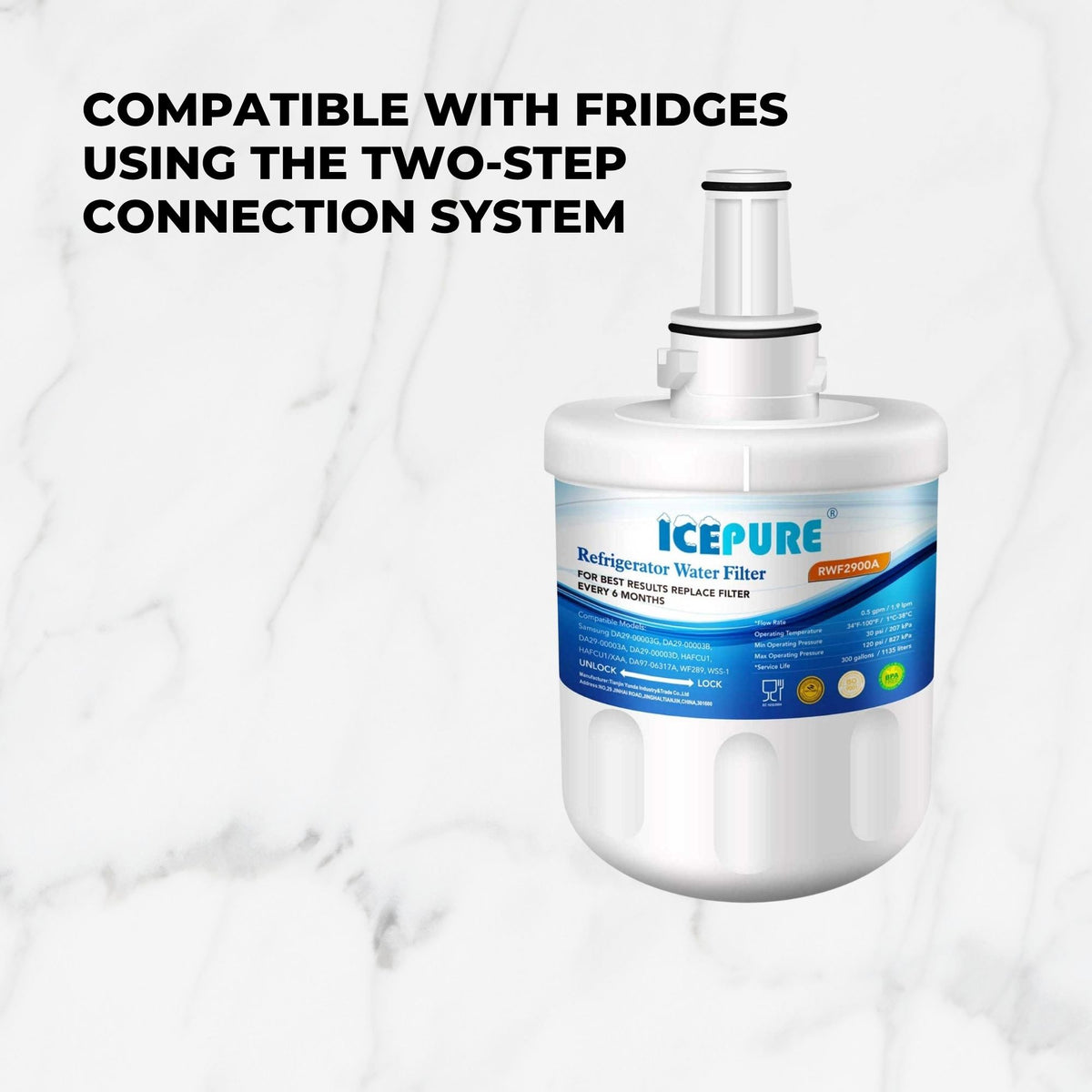 FRIDGE WATER FILTER RWF2900A RFC2900A 2 Steps For RFC1100A Icepure