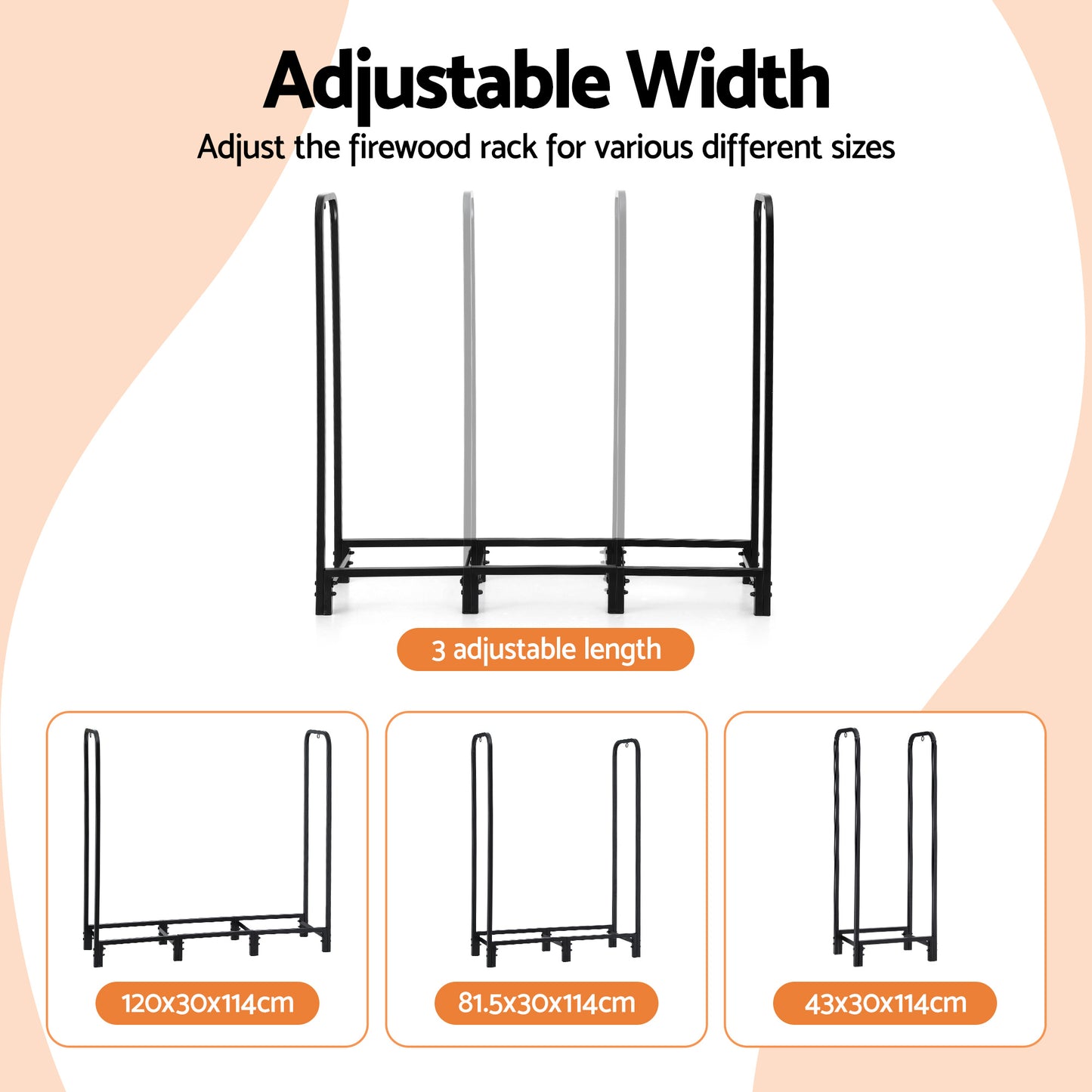 Gardeon Firewood Rack 120cm Wood Rack 3 Sizes Firewood Storage with Tools Black