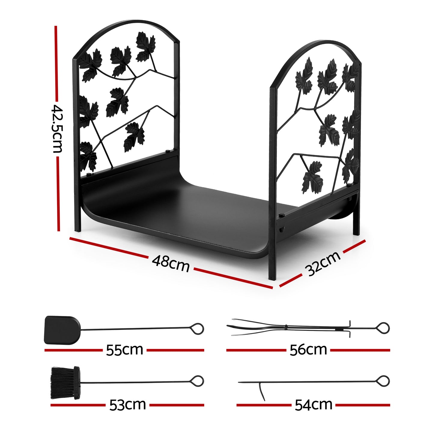Gardeon Firewood Rack 48cm Wood Rack Firewood Storage Indoor Outdoor Black