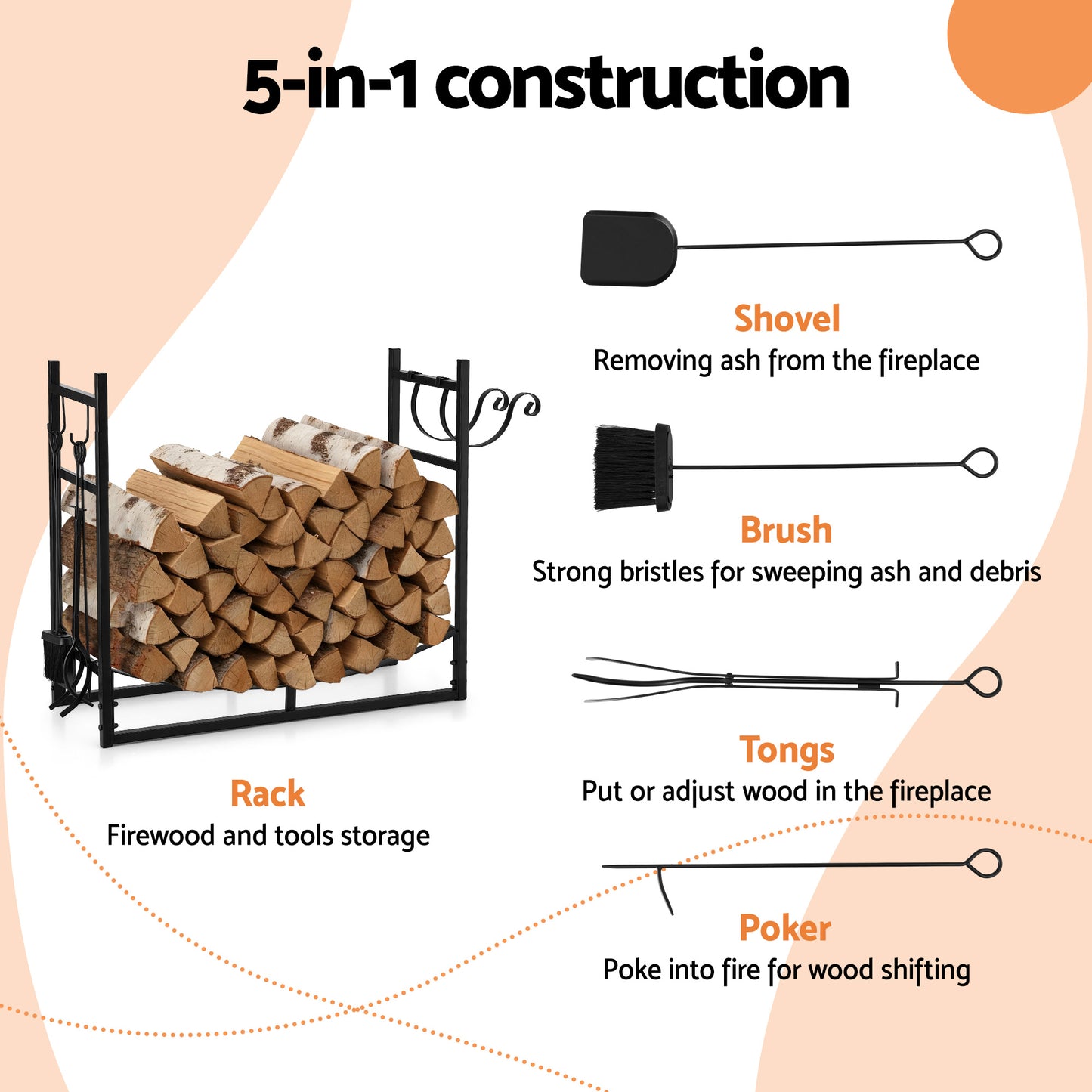 Gardeon Firewood Rack 84cm Wood Rack Firewood Storage Indoor Outdoor Black