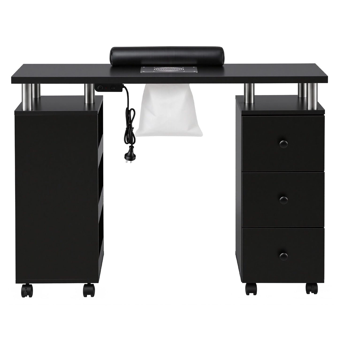 Artiss Manicure Table Nail Desk with Built-in Dust Collector Beauty Salon Station Drawers Shelves Wrist Cushion Wheels Black